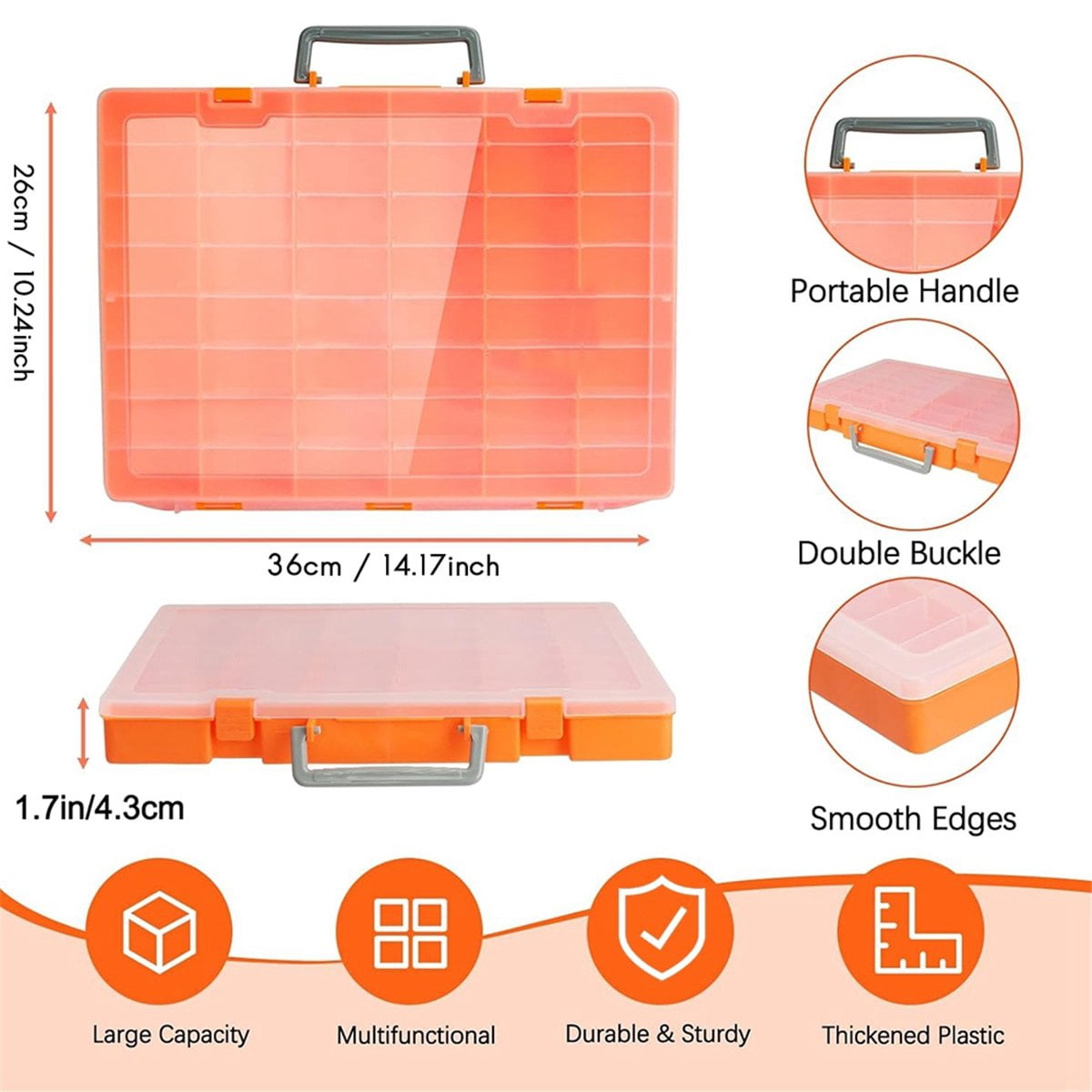 48 Grids Large Plastic Organizer Box with Adjustable Dividers, Beads Storage Containers Compartment Tackle Box Case