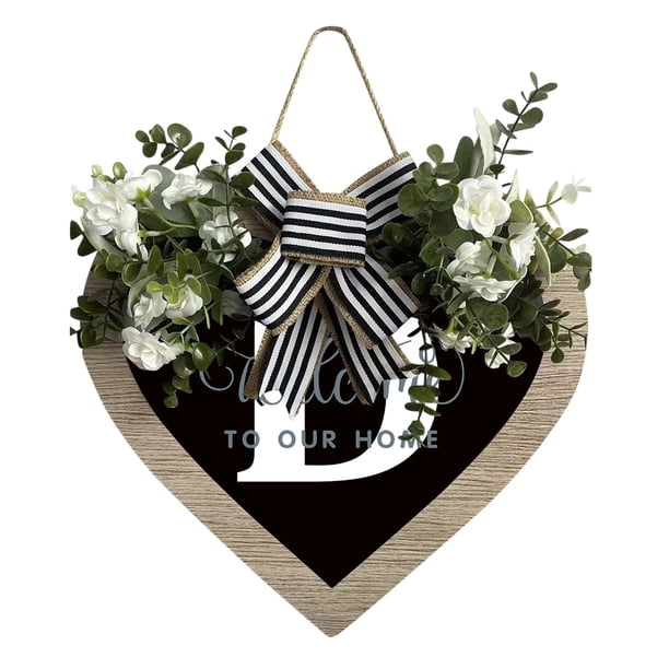Guirnalda de 26 letras en forma de corazón con el apellido A Z para colgar en la puerta de entrada Guirnalda de primavera para colgar en la puerta de entrada