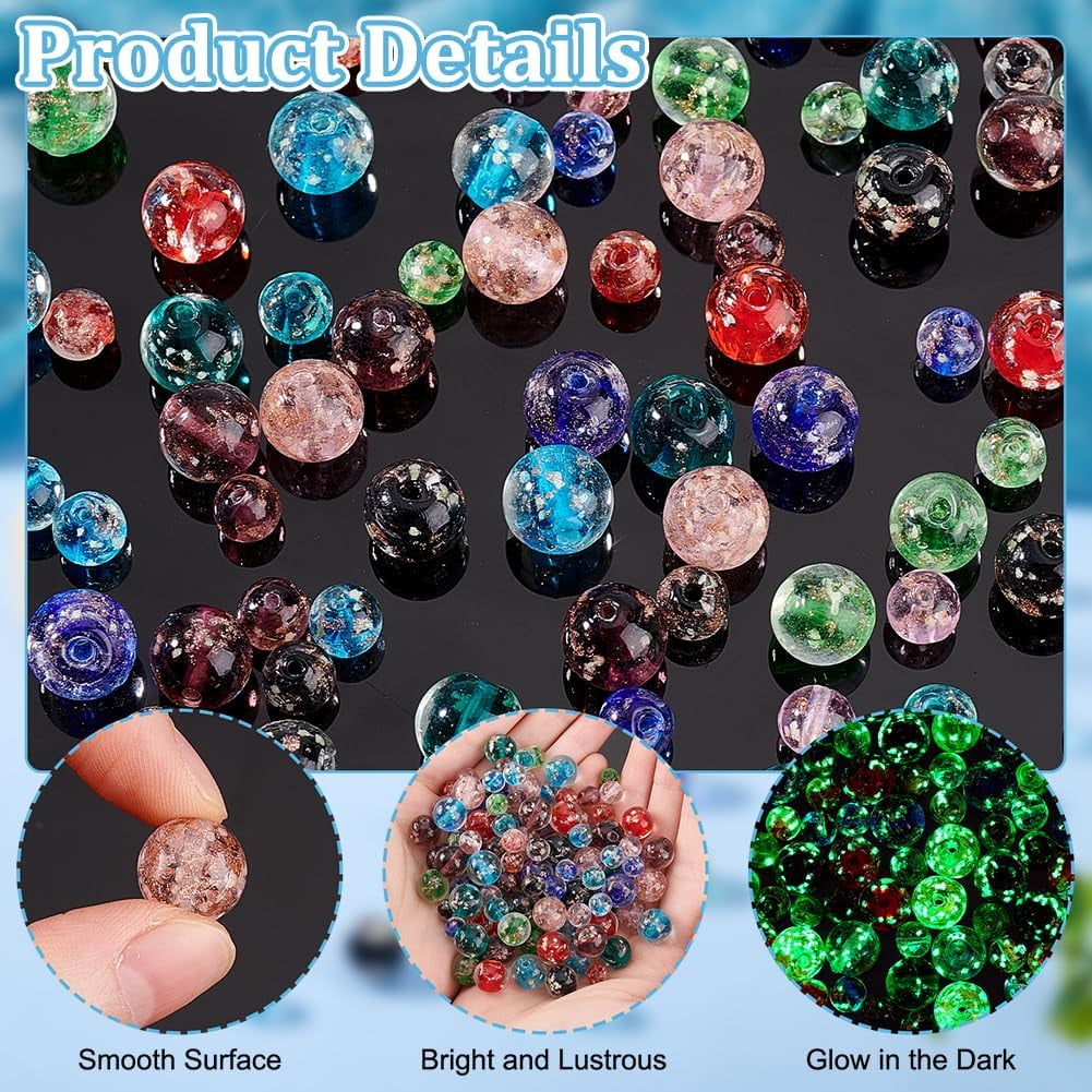 128pcs Luminous Beads Glow in The Dark Round Glass Beads 8mm 12mm Round Spacer Beads Handcrafted Loose Ball Beads for Craft Bracelets Jewelry Making Necklace Earrings