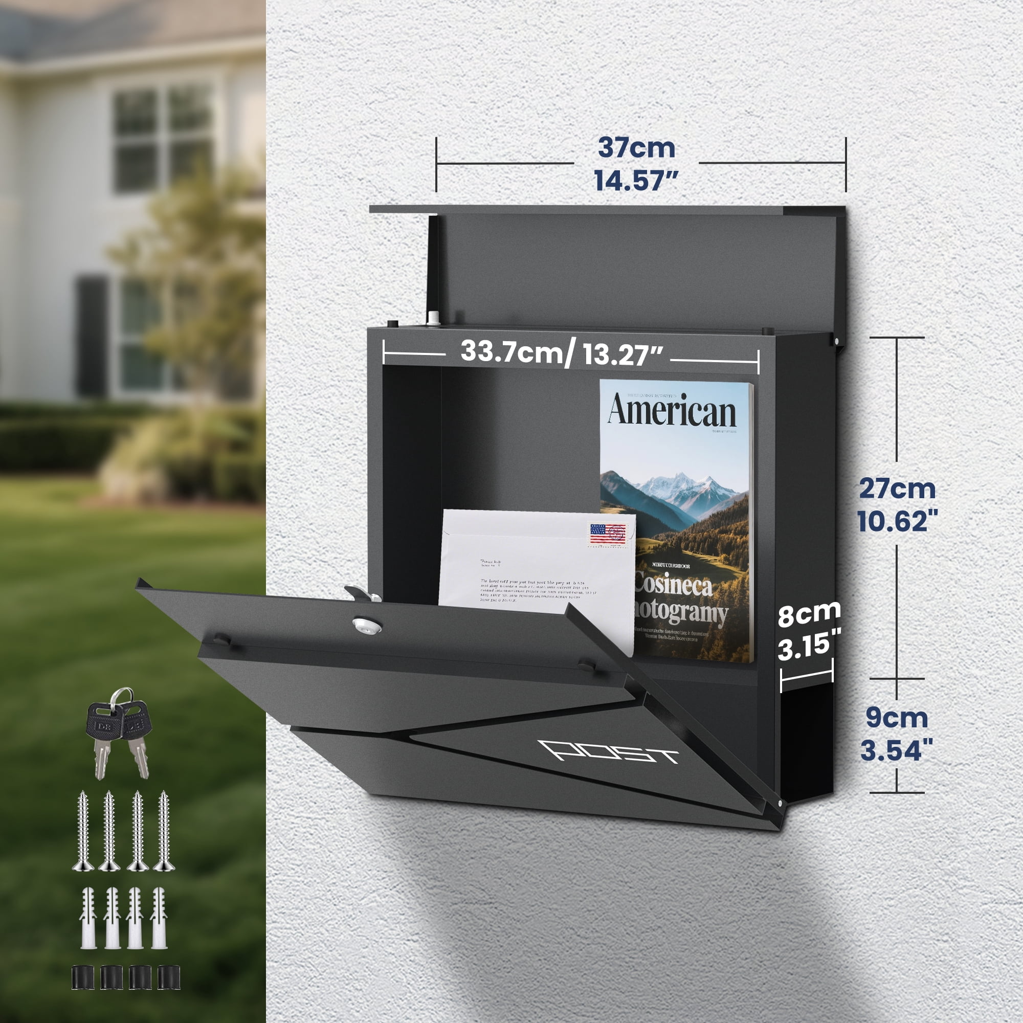 Lockable Wall Mounted Mailbox With 2 Keys For House, Large Capacity Mailboxes For Outside,  14.16" X 14.57" X 3.15"