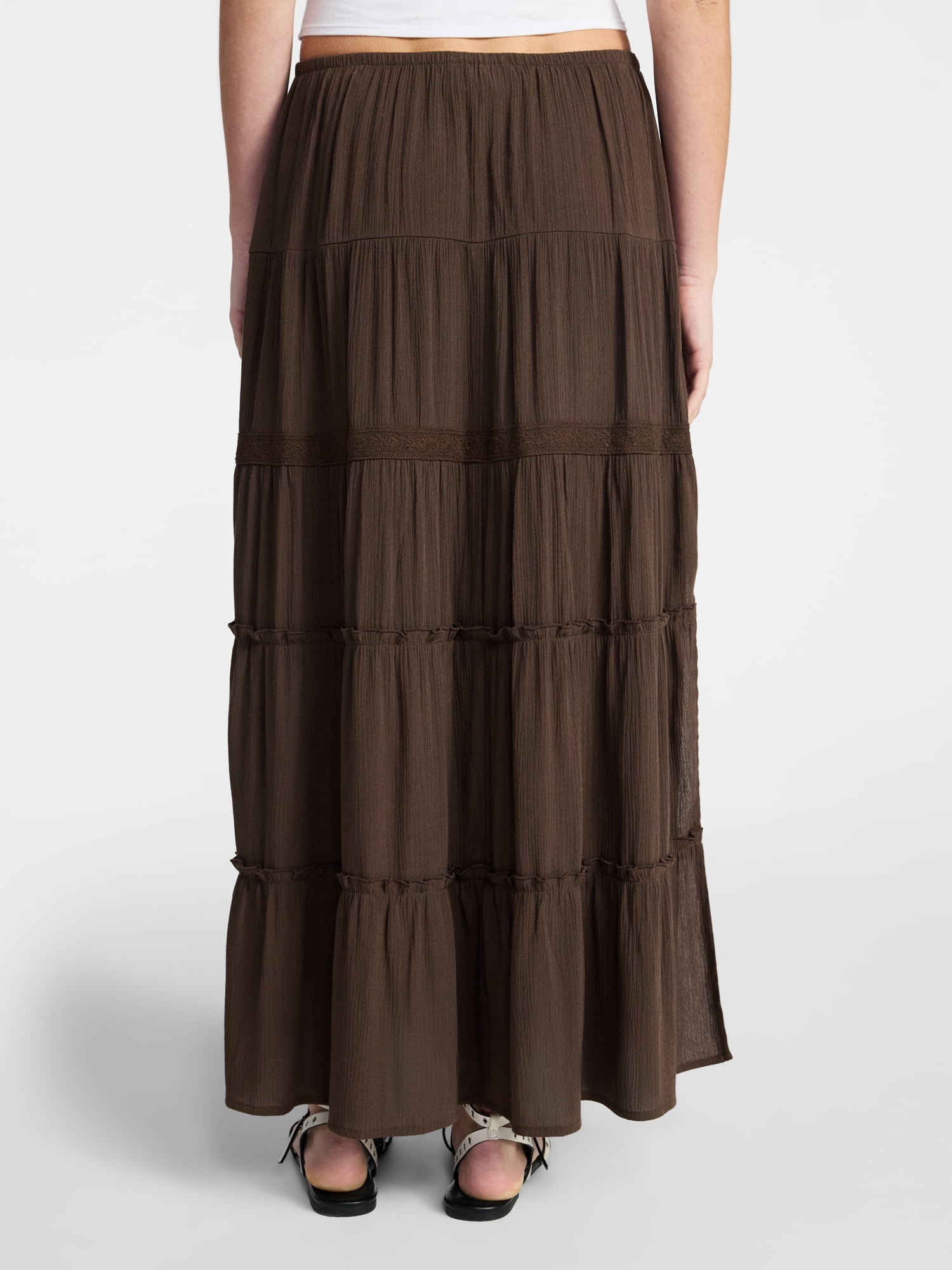 No Boundaries Lace Insert Tiered Maxi Skirt, Women's XXS-XXL