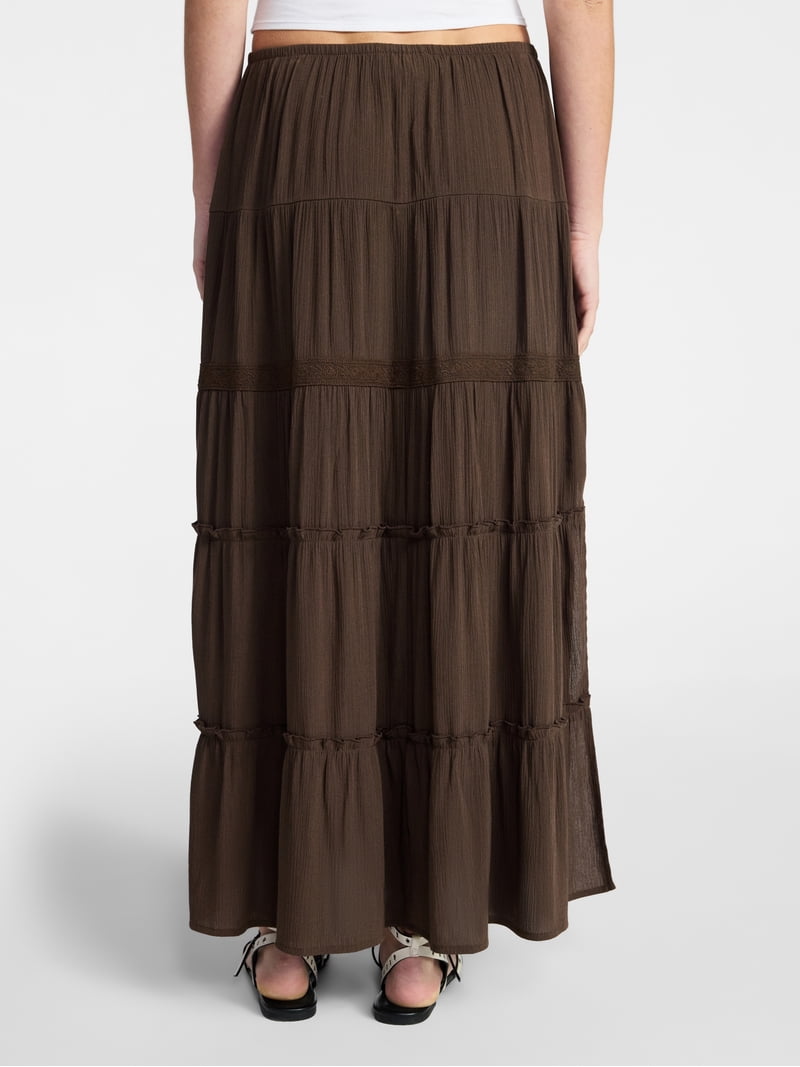 No Boundaries Lace Insert Tiered Maxi Skirt, Women's XXS-XXL