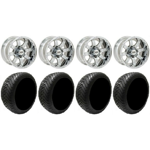 GTW Tempest 14" Golf Cart Wheels Chrome 225x30 Mamba Tires Yamaha