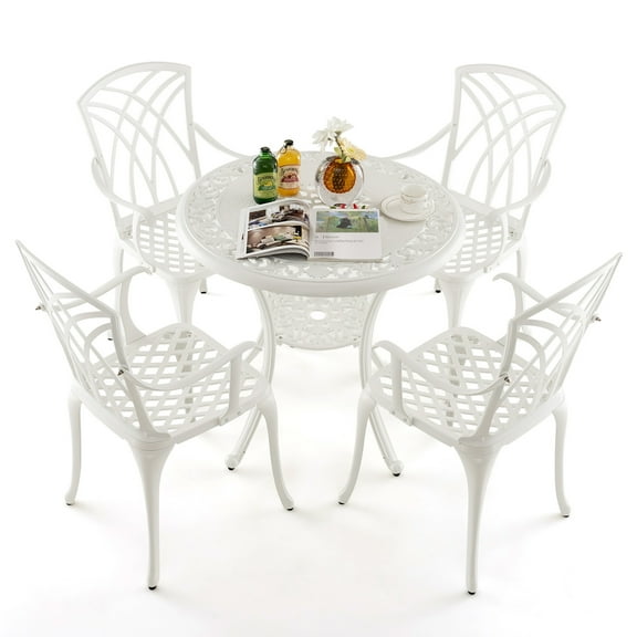 Gymax 5 Pieces All-Weather Outdoor Cast Aluminum Dining Set Round Dining Table