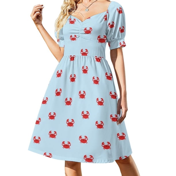 Vestido de manga corta Happy Little Crabs, vestido de verano para mujer, vestidos elegantes para mujer, verano para mujer