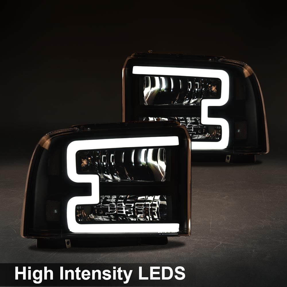 CROSSDESIGN LED DRL Headlights Assembly Headlamps Fit for Ford F250 F350 F450 F550 Super Duty 2005-2007