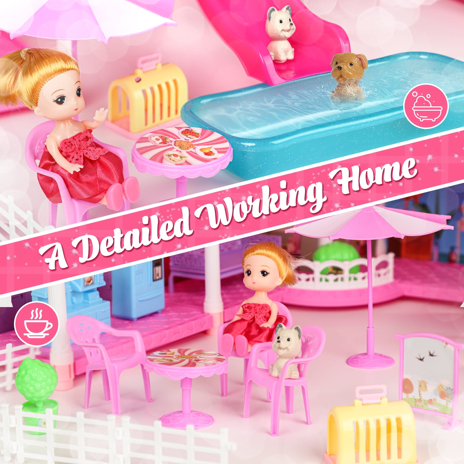 Doll House - Toys for 4 Year Old Girl, Dream Dollhouse 12 Rooms Playhouse with LED Lights Furniture and Accessories, Pretend Play Kit Doll Houses for Girls 4 6 Years