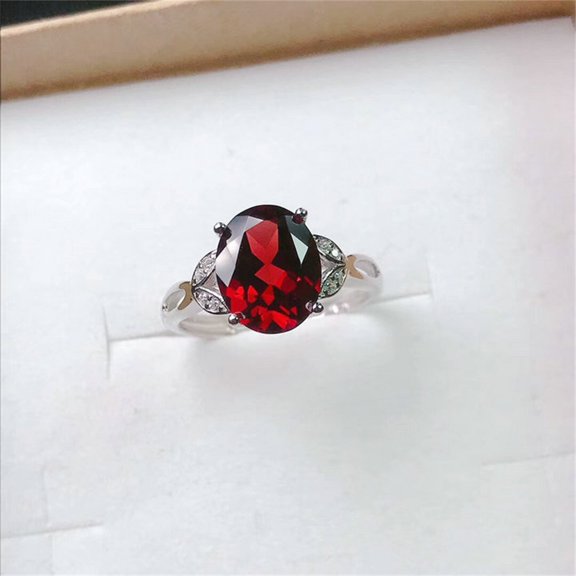 YYKihy Garnet Ring For Women Trendy Open Design Ring With Red Gemstone Unique Jewelry