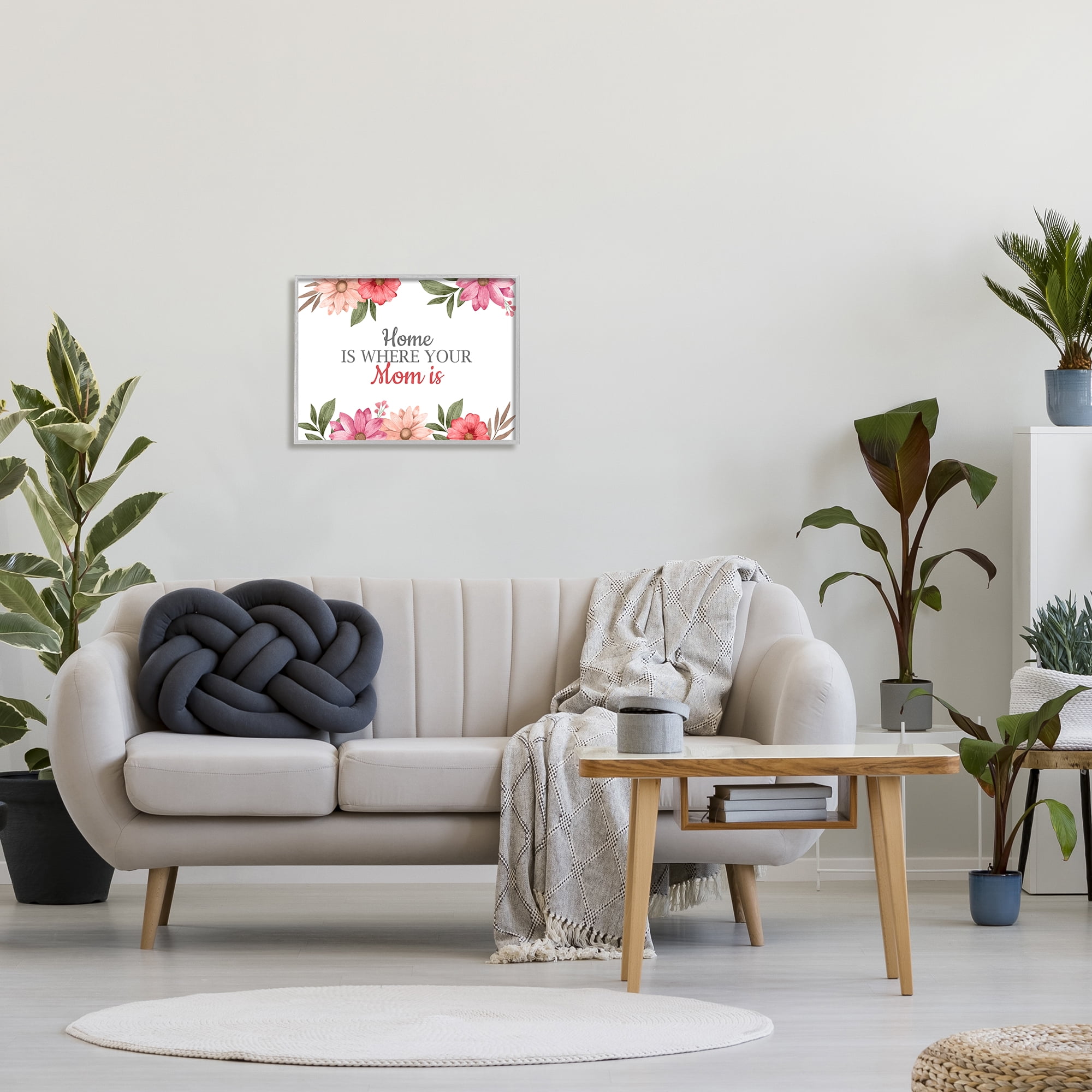 Stupell Industries Floral Where Mom Is Botanical & Floral Painting Gray Framed Art Print Wall Art, 20 x 16