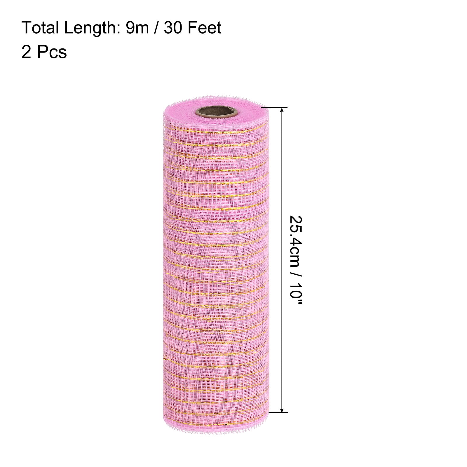 Uxcell 2 Pcs 10" x 30Feet PP Decorative Mesh Ribbon, Pink with Gold Foil