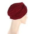 thumbnail image 4 of IROINNID Women's Solid India Muslim Ruffle Head Scarf Head-wear Wraps Turbans Beanie Cap Head-wraps,Burgundy, 4 of 5