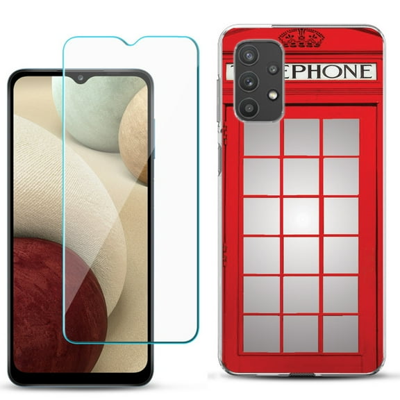 Slim-Fit TPU Phone Case compatible with Samsung Galaxy A32 5G, with Tempered Glass Screen Protector, by OneToughShield ® - Phone Booth Red