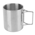 thumbnail image 2 of Taza de camping de acero inoxidable para exteriores, taza de café con doble aislamiento y asa plegable para barbacoa y montañismo., 2 of 14
