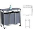 thumbnail image 6 of 3 Bag Laundry Basket Sorter Heavy Duty Rolling Lockable Wheels Laundry Hamper Cart with Ironing Board and Removable Bags, Grey, 6 of 6
