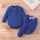 thumbnail image 2 of Body De Bebé, Conjunto De Canastilla, Onesies Para Niños Pequeños, Otoño Invierno, Cuello Redondo Para Niñas, Manga Larga, Mono Informal, Pantalones, Diadema, Traje Azul Oscuro Odeerbi LM103-6715, 2 of 8