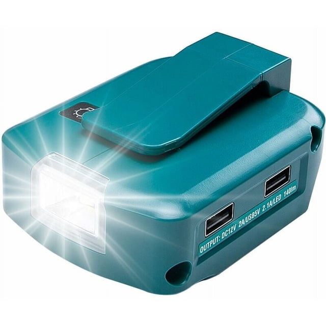 Makita ADP05 Adaptador de corriente para batería de iones de litio de 14-18 V - Cargador USB, puerto CC de 12 V, lámpara LED (Compatible con Irobot Roomba)