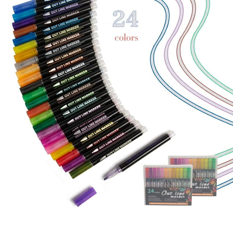 Clearance SDJMa Self-outline Metallic Markers, 8 Colors, Glitter Outline  Marker Double Line Pen Colored Permanent Marker Pens for Adults Kids  Journal Notebook Planner Coloring Sketching Card Making 
