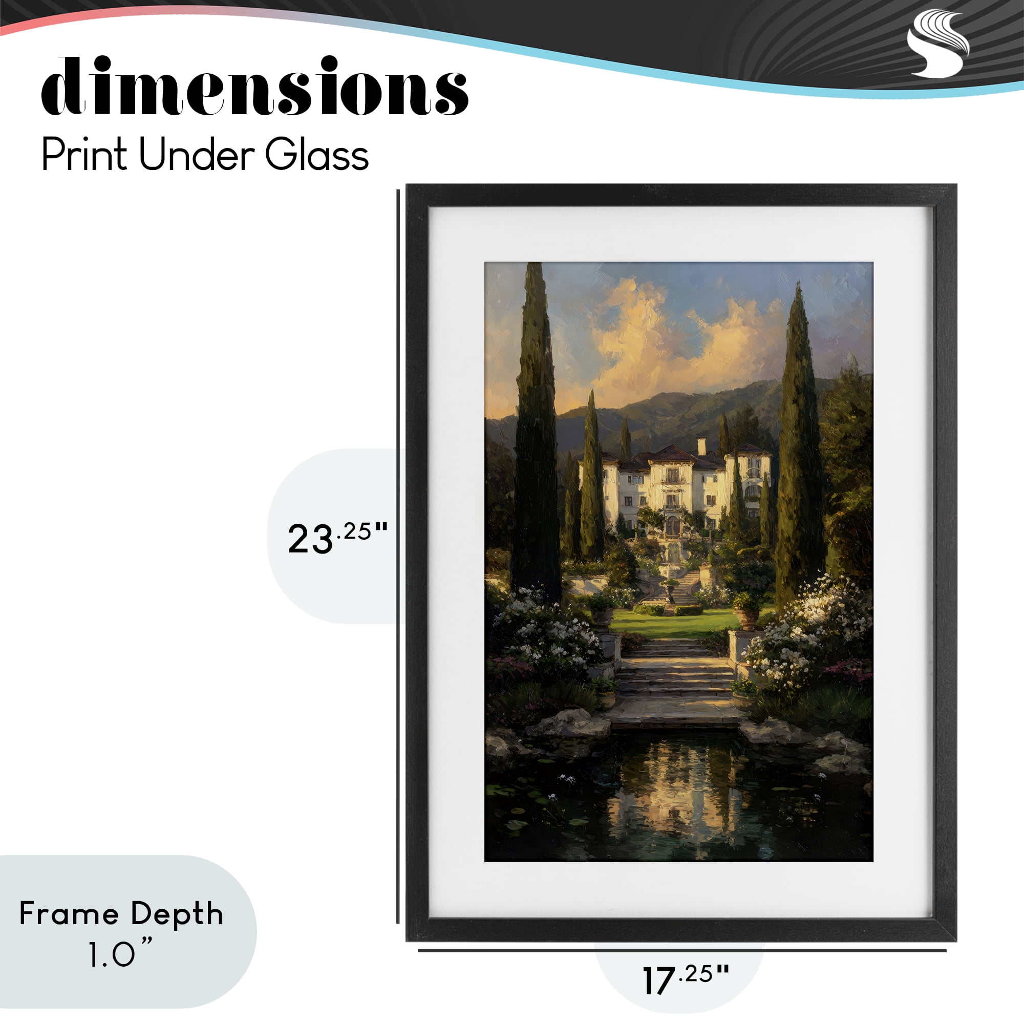 Stupell Industries Victorian Mansion at Sunset Black Framed Print Under Glass, design by Petal Prints Design