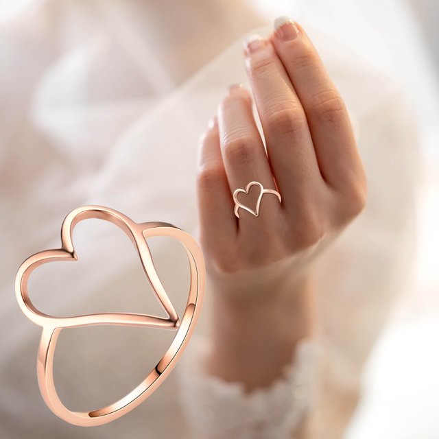 Titanium Steel Heart Shaped Ring Female Plain Ring Does Not Lose Color Stainless Steel Heart Shaped Ring Statement Ring Set