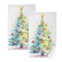 Christmas Green Trees Bath Hand Towels 2 Pcs Absorbent Face Towel Soft Breathable Cotton Towel Set for Bathroom Kitchen Hotel Spa Decor