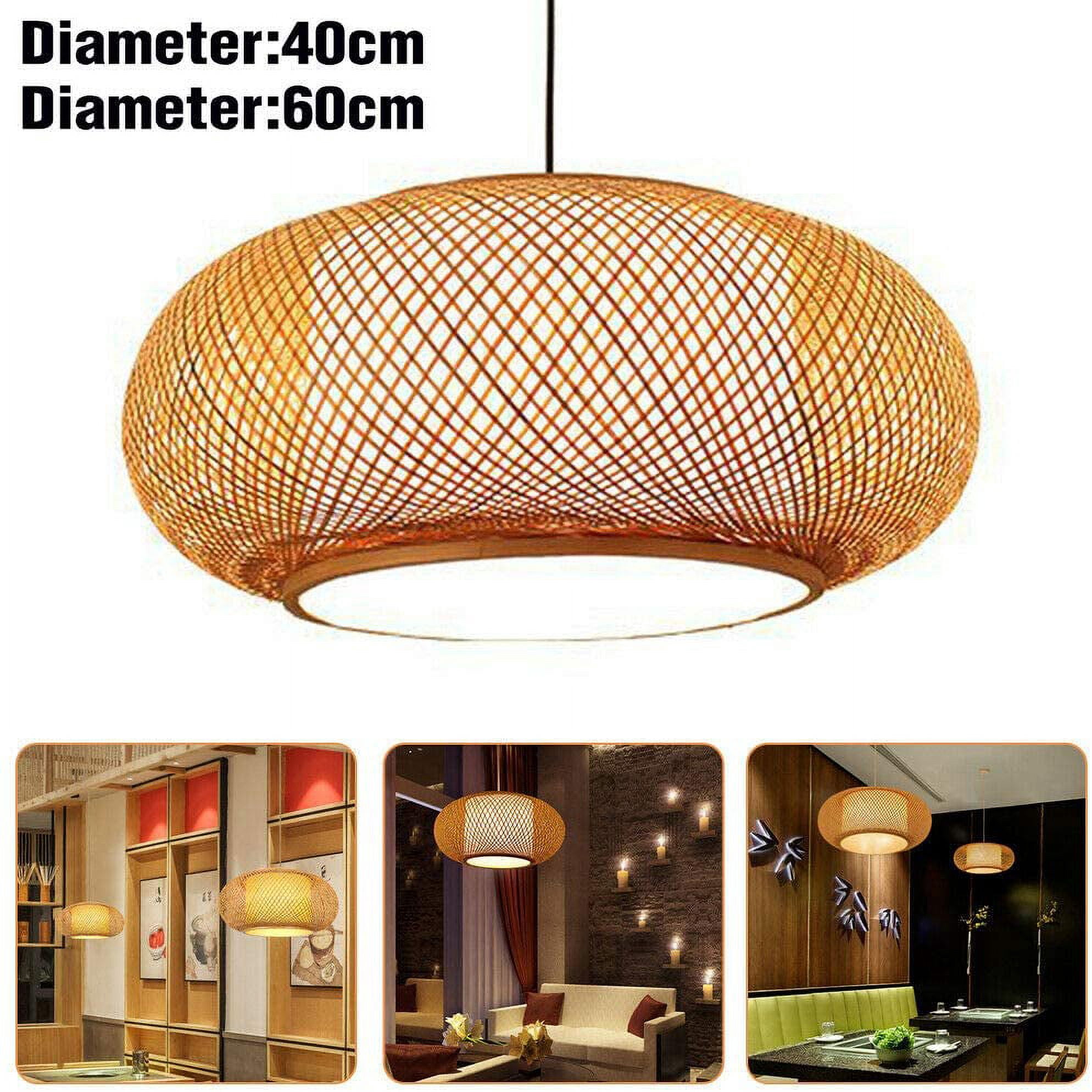 ANQIDI Chandelier Lamp, 16" Vintage Bamboo Wicker Rattan Lantern Pendant Light Natural Weaving Wooden Hanging Ceiling Lamp