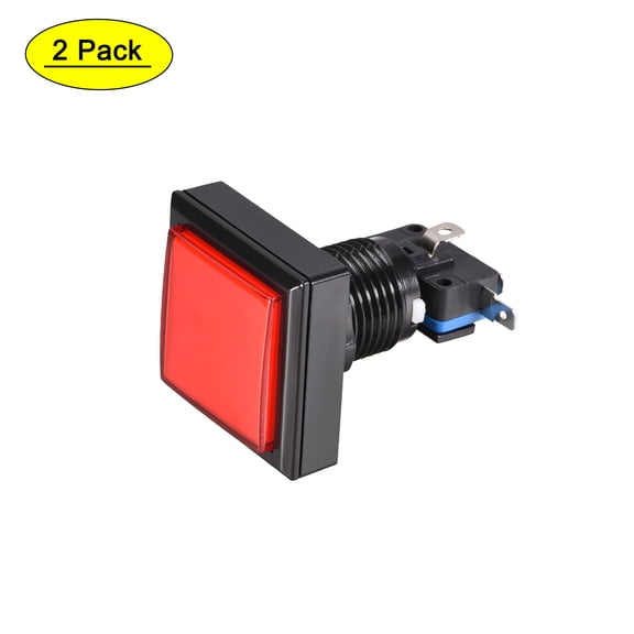 Juego de botón pulsador 44x44 cuadrado interruptor iluminado LED de 12V con microinterruptor para arcade de video rojo 2 piezas