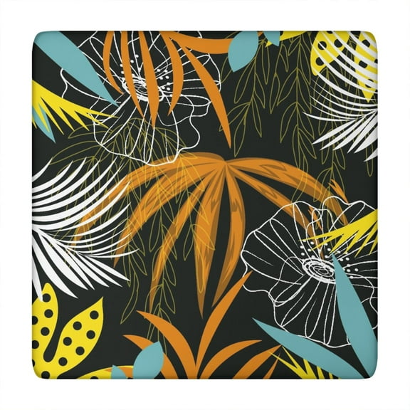 Elastic Square Tablecloth with Vibrant Hawaiian and Botanical Leaf Patterns, Waterproof Vinyl with Backing for Durable, Stain-Resistant Table Protection