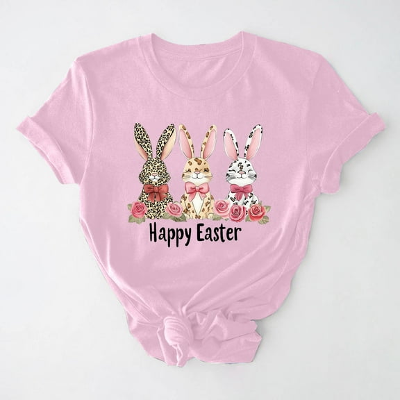 Delliss Women's casual short sleeved Easter printed T-shirt round neck top Loose Summer Tops