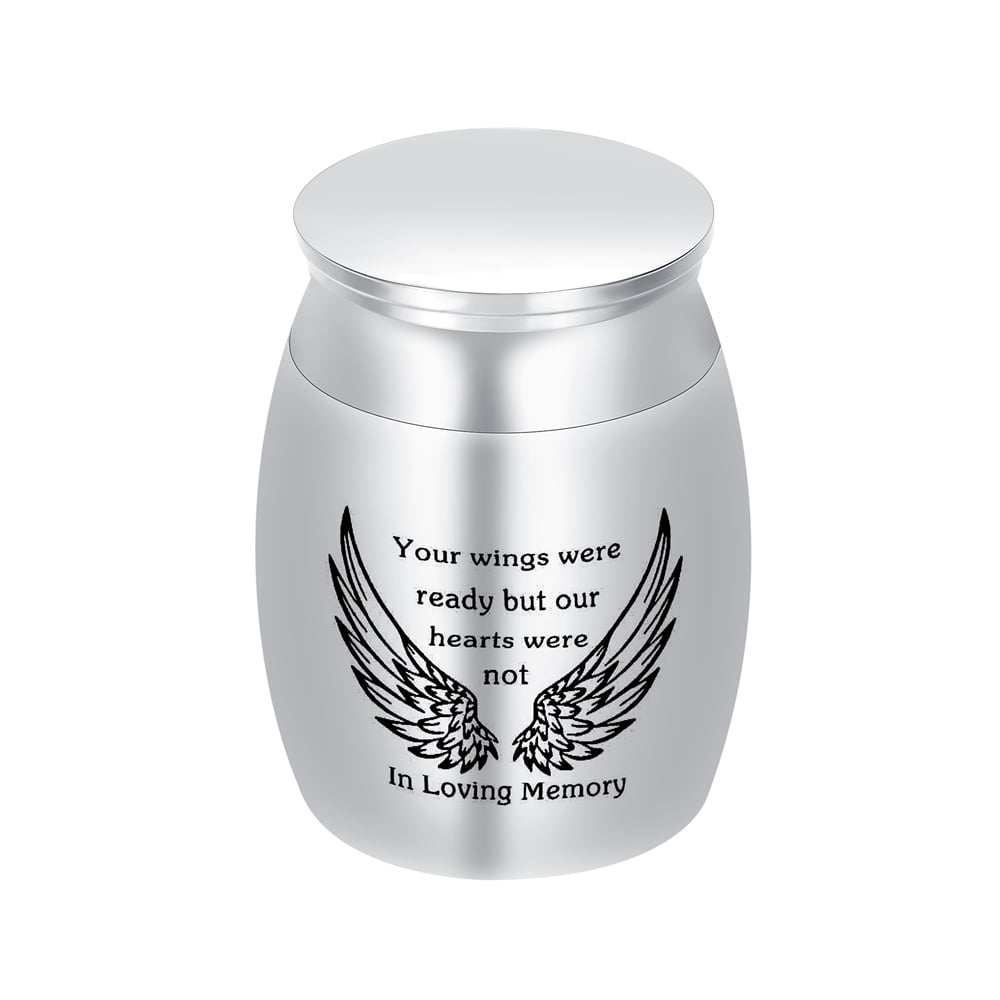 4 Pack Mini Urns for Human Ashes 1.18 Inches Mini Sized Urns for Ashes Adult Male Female Keepsake Cremation Urns for Ashes Stainless Steel-Angel Wings Mini Keepsake