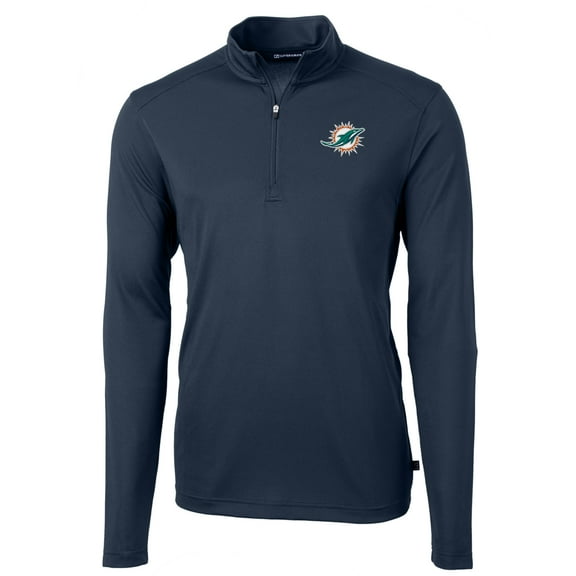 Men's Cutter & Buck Navy Miami Dolphins Virtue Eco Pique Recycled Quarter-Zip Pullover Jacket
