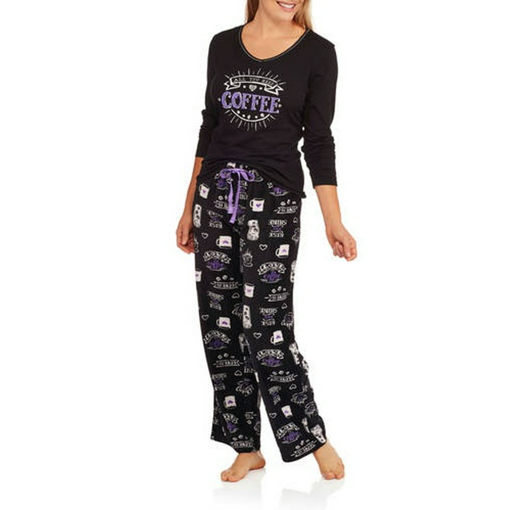Women's Knit Sleep Top and Microfleece Sleep Pant 2 Piece Sleepwear Set ...