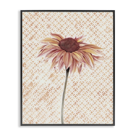 Stupell Industries Farmhouse Sunflower on Detailed Pattern Black Framed Giclee Art, 11 x 14, by Cady Driver