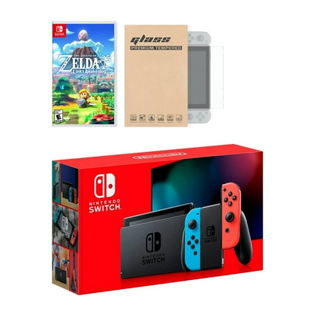Nintendo Switch Neon Red Blue Joy-Con Console Legend of Zelda Link's Awakening Bundle, with Mytrix Tempered Glass Screen Protector - Improved Battery Life Console with the New Zelda Game