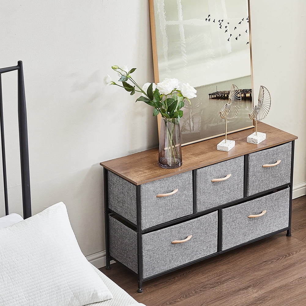 Kepooman Home Modern Rectangle Dresser Table with 5 Fabric Drawers for Storage & Organization, Dark Grey Kepooman Home Modern Rectangle Dresser Table with 5 Fabric Drawers for Storage & Organization, Dark Grey