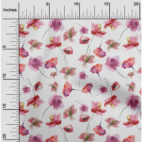 oneOone Cotton Poplin Twill White Fabric Flower Watercolor Sewing Craft Projects Fabric Prints By Yard 56 Inch Wide