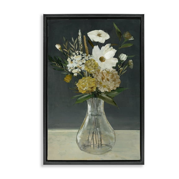 Stupell Industries Earthy Floral Vase Plants & Flowers Painting Black Floater Framed Canvas Art Print Wall Art, 17 x 25