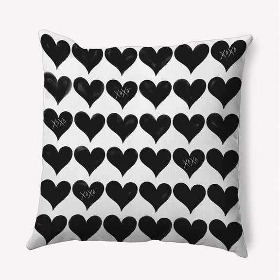 16"x16" Simply Daisy Valentines XOXO Colored Hearts Poly Accent Pillow, Black-White Qty 1