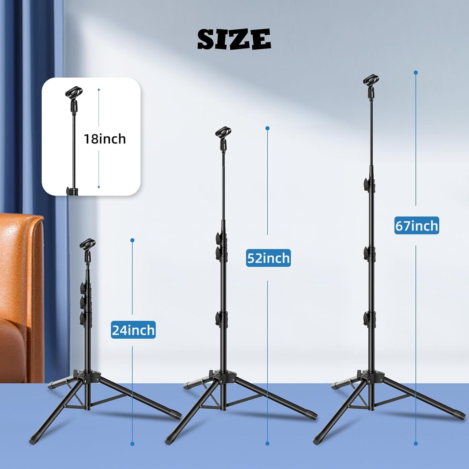2 Pack Mic Stand Gooseneck Microphone Boom Stand for Singing Height Adjustable from 24” to 67” with 2 Mic Clips for Adults and Kids Singing Lecture Stage