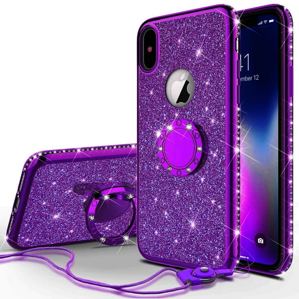 Apple iPhone 11 Pro Case for Girl Women, Glitter Cute Girly Ring Kickstand  Diamond Rhinestone Bumper Pink Clear Shock Proof Protective Phone Case