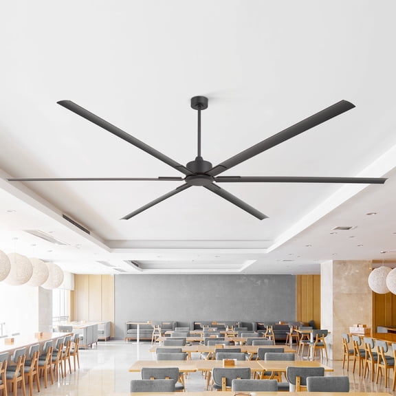 ALKAFY 120 inch Industrial Ceiling Fan - No Light, 6 Aluminum Blades, 6-Speed DC Motor, Outdoor Modern Black Ceiling Fans for Patios Garage Shop Porch Indoor