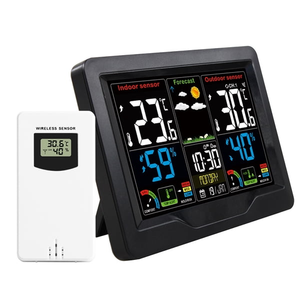 Weather Forecast Station Clock RF Indoor Outdoor Color Screen