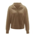 thumbnail image 5 of Lroplie Sweatshirt for Women Women Half Zip Cropped Sweatshirt Casual Quarter Zip Up Rib Knit Pullover 2023 Fall Clothes Womens Tops Brown 2023 M, 5 of 8