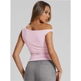 thumbnail image 5 of Womens Summer Off The Shoulder Sleeveless One Shoulder Ruched Asymmetrical Going Out Tank Crop Tops Shirts, 5 of 6