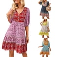 thumbnail image 1 of Sunloudy, vestido de media manga para mujer, estampado Floral Vintage, vendaje de botones, vestido bohemio de verano para vacaciones, ropa de calle de fiesta Sunloudy  S M L XL, 1 of 8