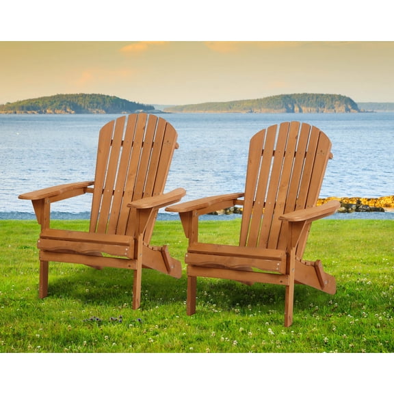 CL.HPAHKL Outdoor Wooden Folding Adirondack Chair Set of 2 with Pre-Assembled BackRest, Folding Adirondack Chairs for Outside Weather Resistant Adirondack Chair for Patio, Lawn, Garden, Natural