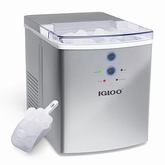 Igloo Electric Ice Machine and Countertop Ice Maker with 2.5 qt Water Tank and Ice Scoop, Silver