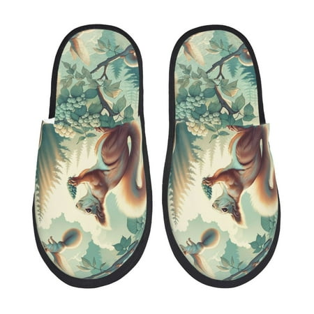 

Rateoe Forest squirrel surreal Pattern Fuzzy Slippers Fuzzy Soft House Slippers Plush Furry Warm Cozy Open Toe Fluffy Home Shoes-Large