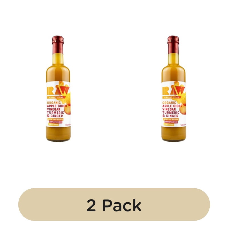 Raw Vibrant Living Organic Apple Cider Vinegar with Turmeric & Ginger 500ml, British Import (Pack of 2)