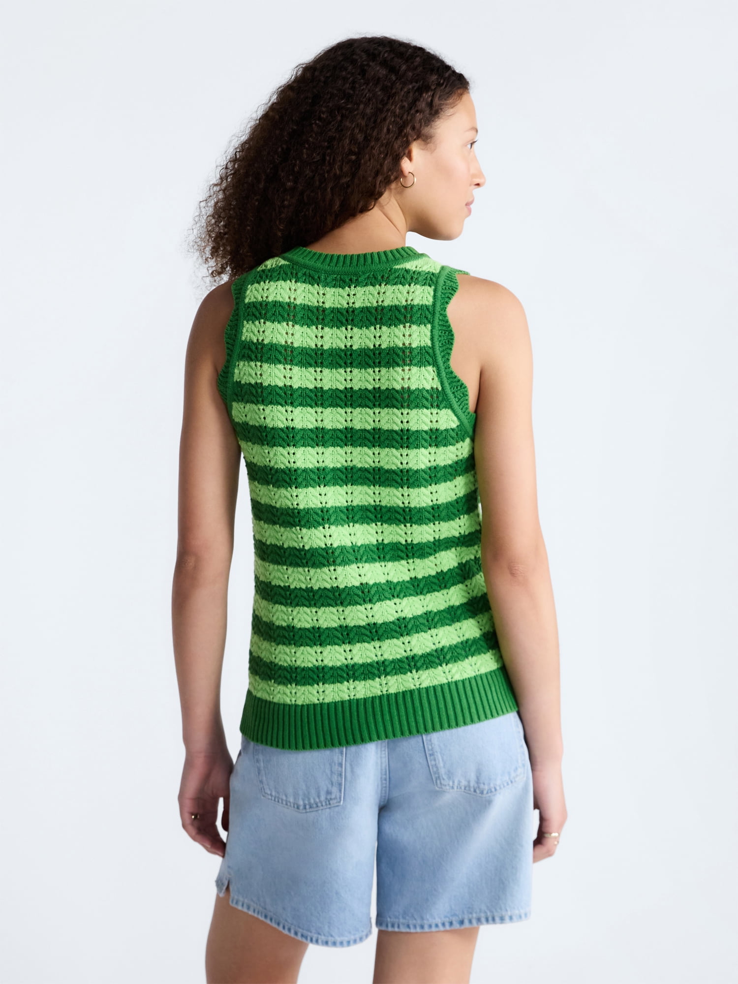 Free Assembly Women's Crochet Cotton Racerback Tank Top, Lightweight, Sizes XS-XXL