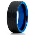 thumbnail image 2 of Silly Kings 8mm Black Tungsten Carbide Wedding Ring Hammered Design Blue Inlay Mens Band, 2 of 3